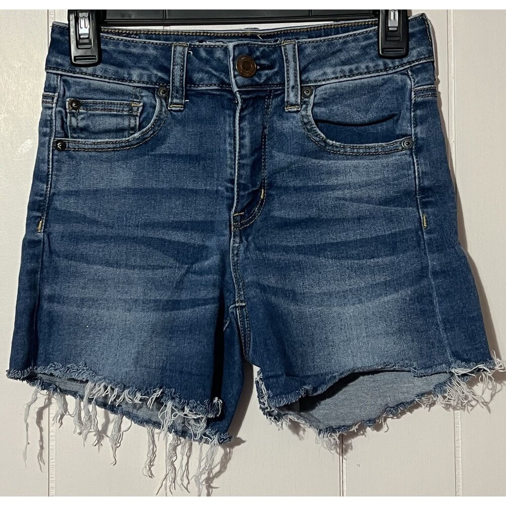 American Eagle Next Level Stretch Hi Rise Shortie Denim Cut Off Shorts Size 4